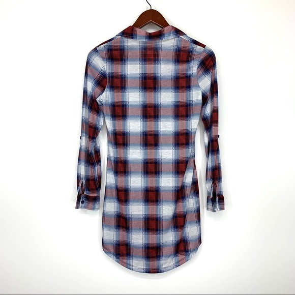 New Look Lightweight Soft Plaid Long Sleeve Button Up Red White & Blue Size S - Picture 2 of 11